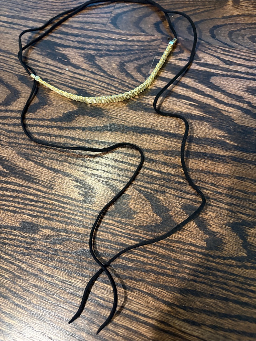 Jardin Gold Plated Mesh Bar Choker Black Cord 48” Wrap Necklace New